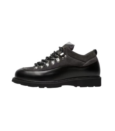 Scarpe Derby Dolevio in pelle liscia e camoscio nero antracite con lacci scuri e occhielli metallici