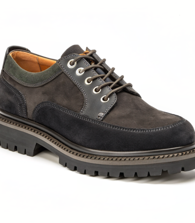Scarpe Derby Dolevio nero antracite con suola in gomma antiscivolo, vista tre quarti