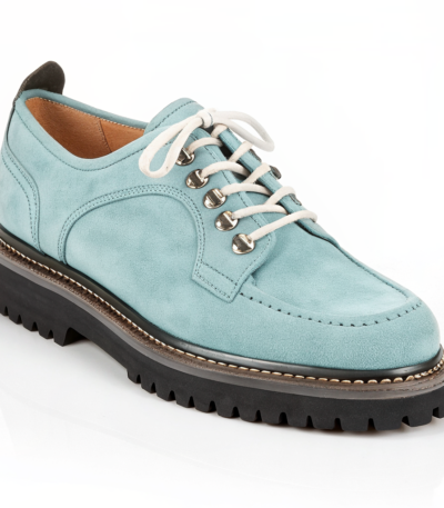 Scarpe Derby Dolevio azzurro chiaro con suola in gomma antiscivolo, vista tre quarti