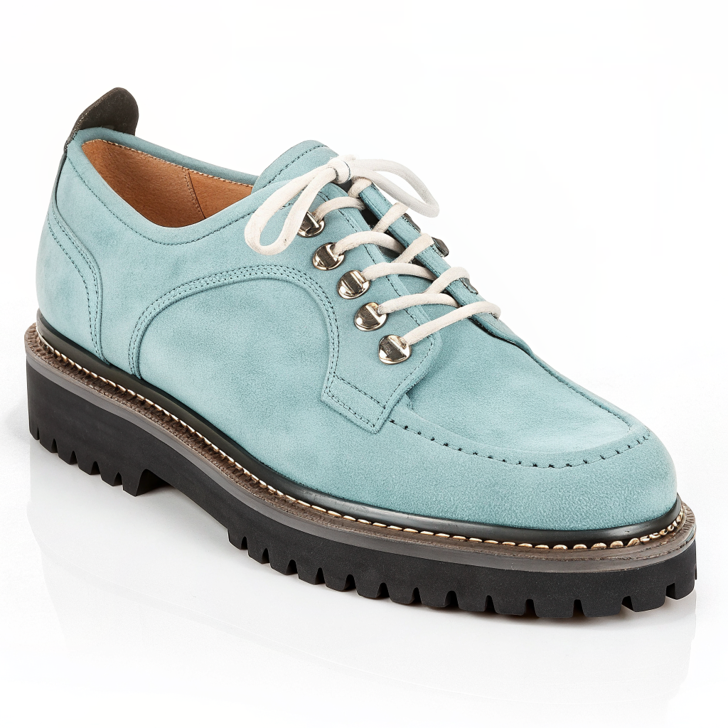 Scarpe Derby Dolevio azzurro chiaro con suola in gomma antiscivolo, vista tre quarti