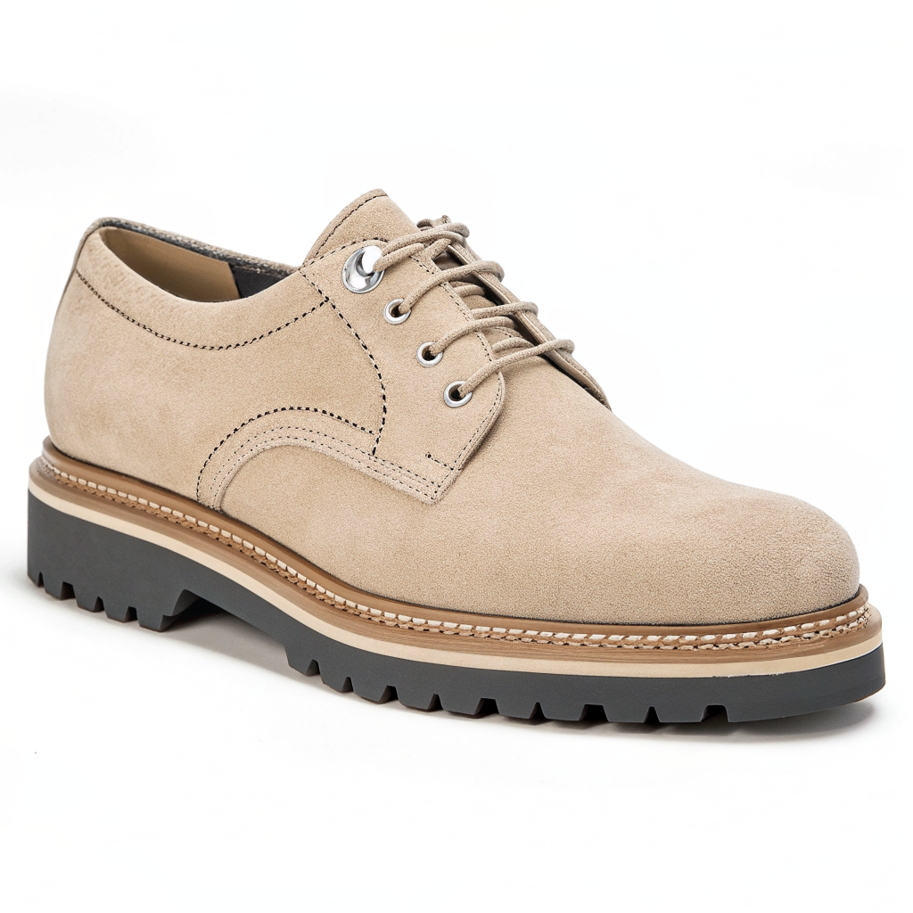 Scarpe Derby Dolevio beige chiaro con suola in gomma antiscivolo, vista laterale